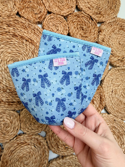 Iced Coffee Sleeve - Blue Gingham Bows