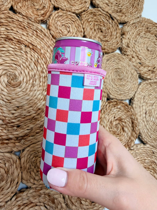 Slim Can Sleeve-Colorful Checkered