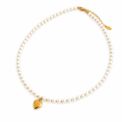 Pearl & Gold Bauble Heart Necklace