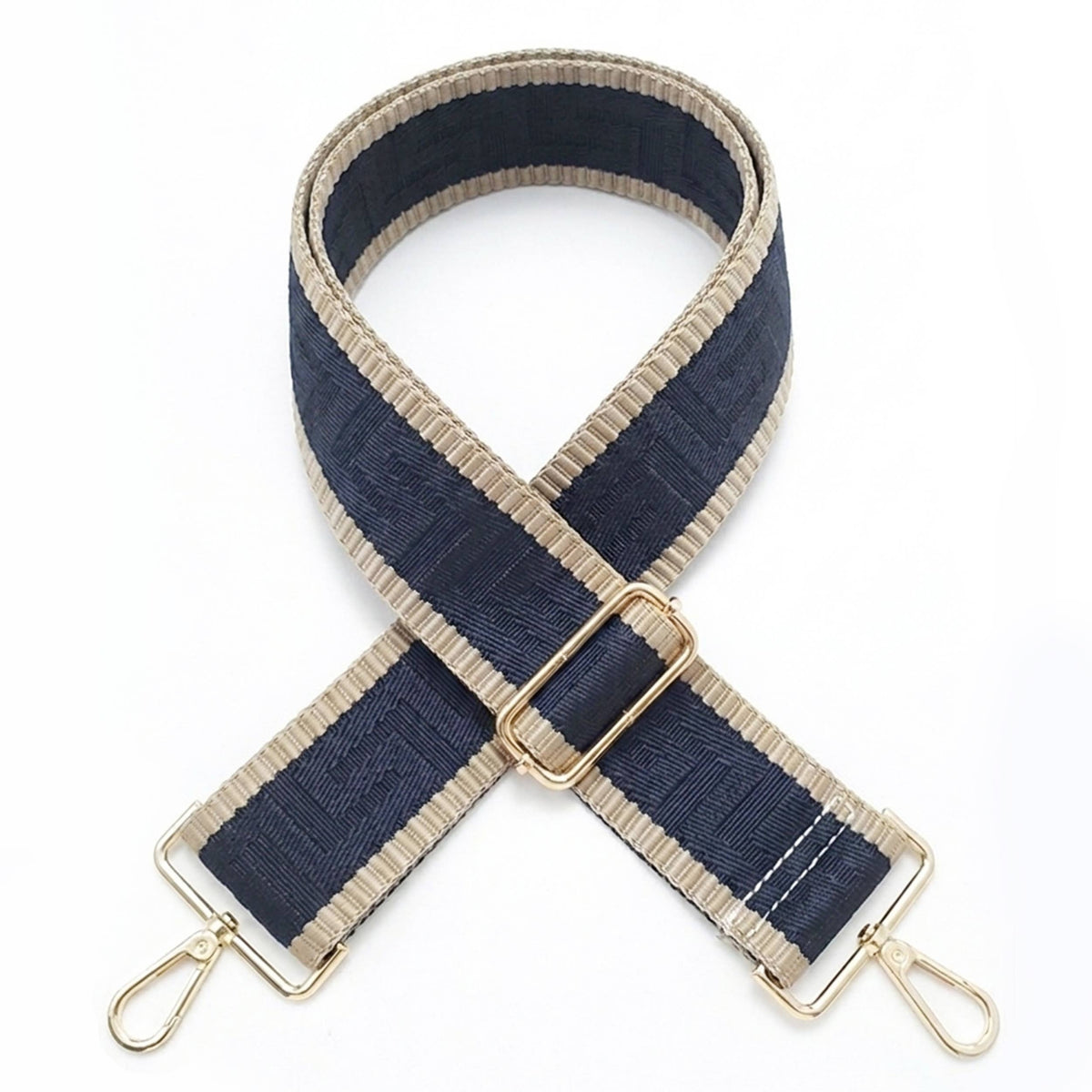 Geometric Pattern Bag Strap - Beige/Navy