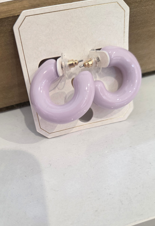 Lavender Color Enamel 1" Hoop Earring