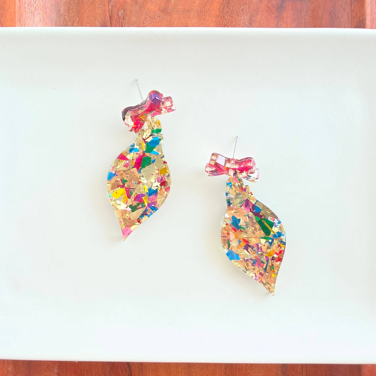 Vintage Ornament Earrings - Gold Tinsel