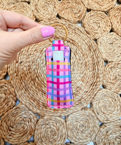 Lip Balm Keychain  -Rainbow Gingham
