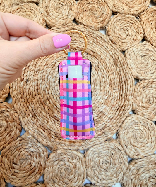 Lip Balm Keychain  -Rainbow Gingham