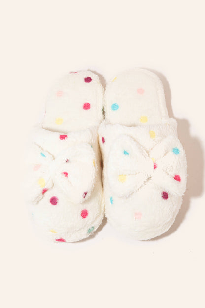 Polka Dot Bowtie Fuzzy Slippers