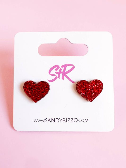 Red Glitter Acrylic Heart Studs