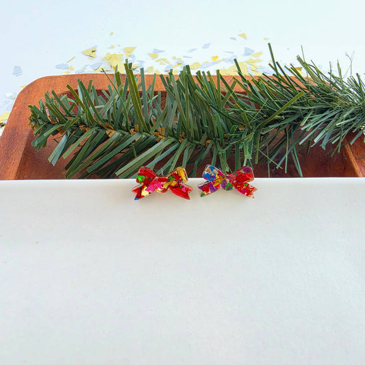 Noelle Bow Studs - Red Tinsel
