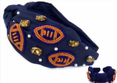 Orange with Navy Seed Bead Football Headband