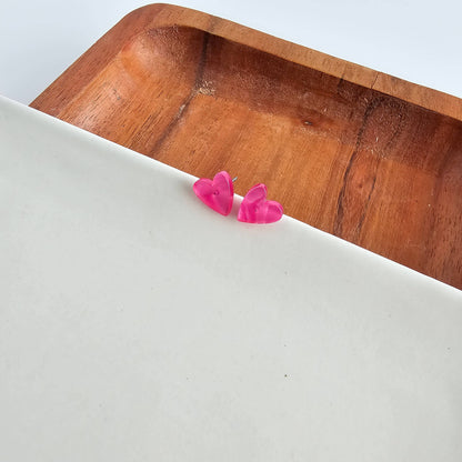 Hand Drawn Heart Studs - Hot Pink // Valentine's Earrings, Jewelry