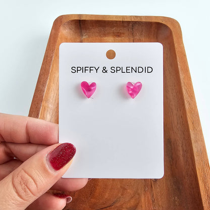 Hand Drawn Heart Studs - Hot Pink // Valentine's Earrings, Jewelry