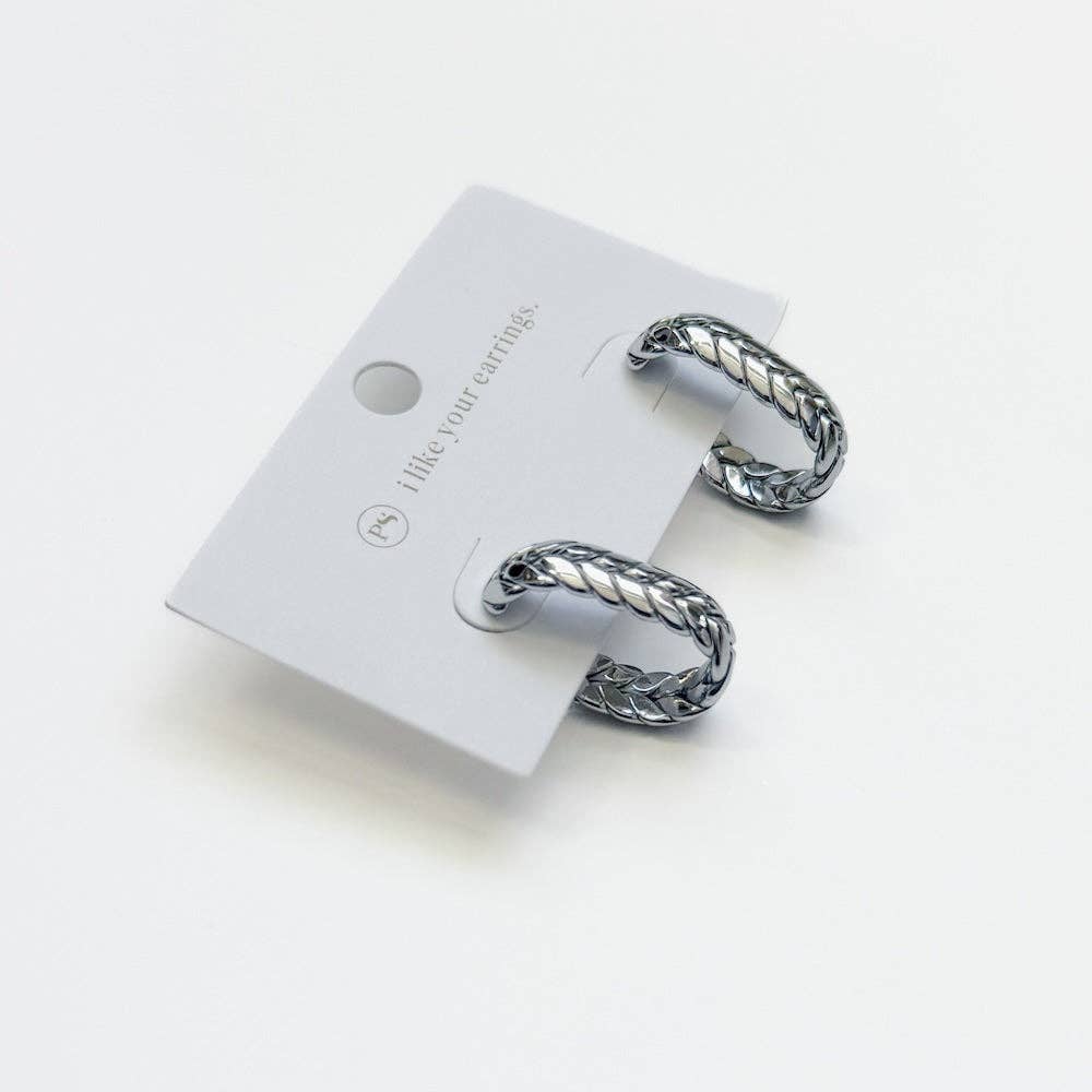 Braided Oval Hoop Earrings Silver