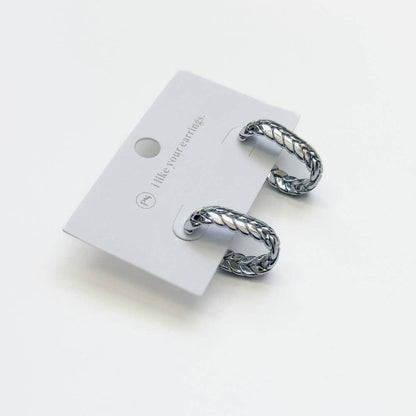 Braided Oval Hoop Earrings Silver