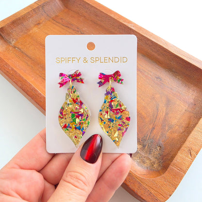 Vintage Ornament Earrings - Gold Tinsel