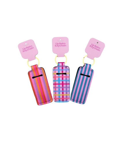 Lip Balm Keychain  -Rainbow Gingham