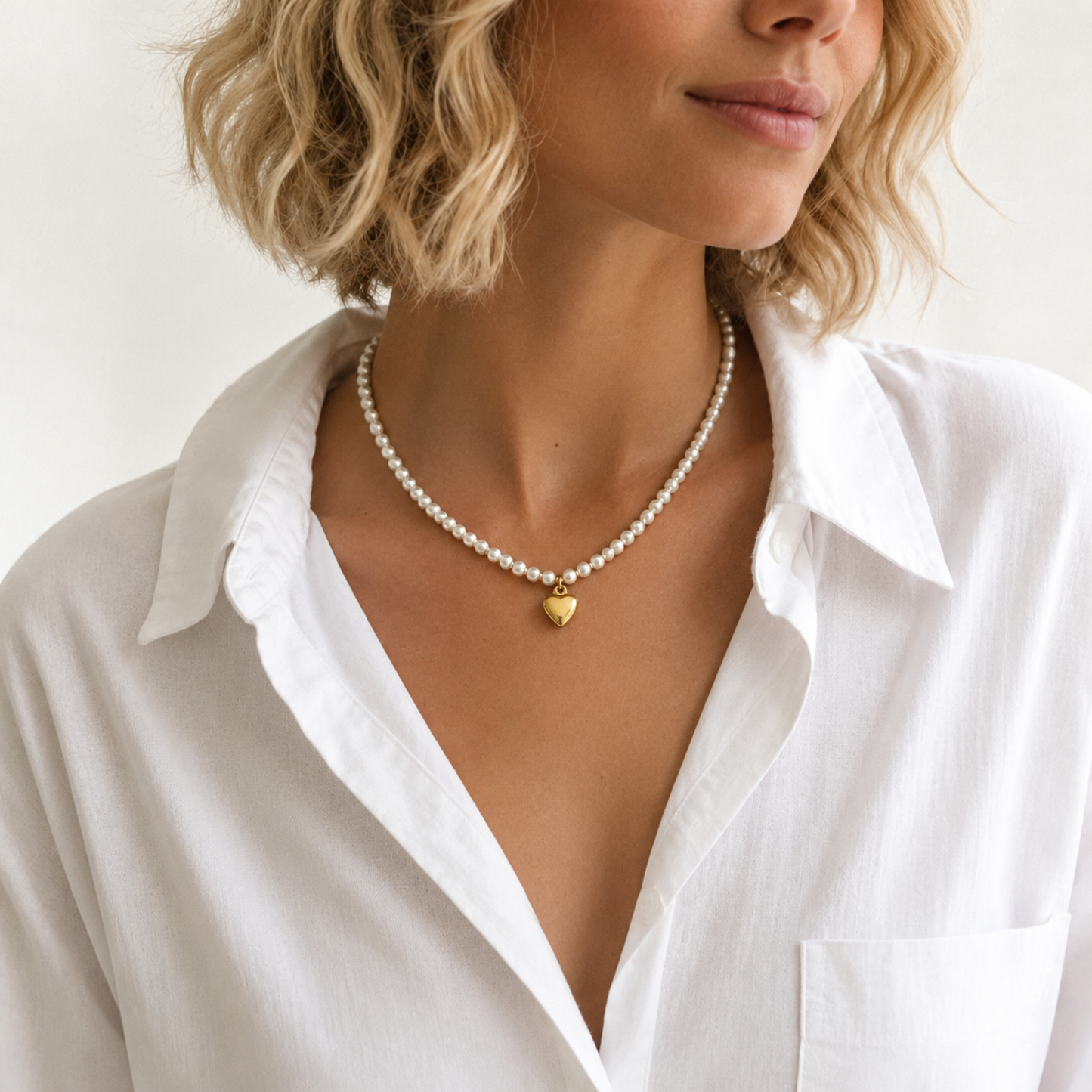 Pearl & Gold Bauble Heart Necklace