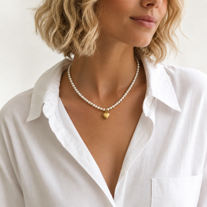 Pearl & Gold Bauble Heart Necklace