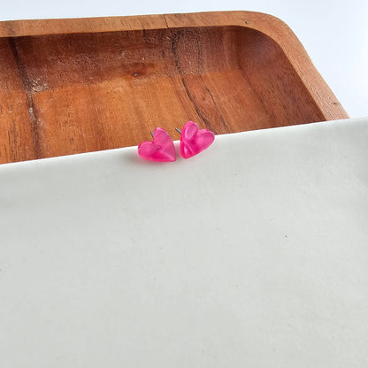 Hand Drawn Heart Studs - Hot Pink // Valentine's Earrings, Jewelry