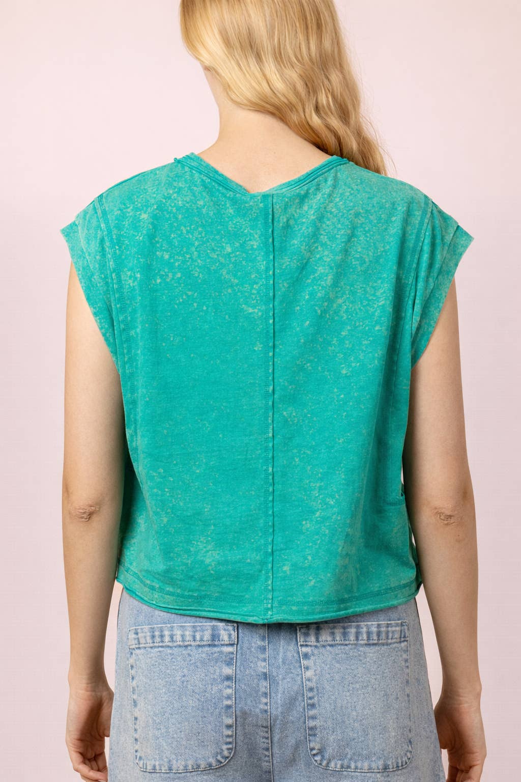 Mineral Washed Sleeveless Casual Knit Top - Seafoam
