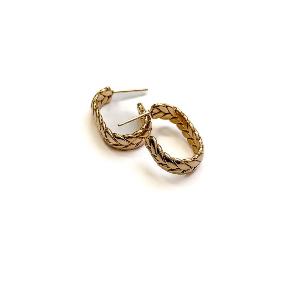 Braided Oval Hoop Earrings-Gold