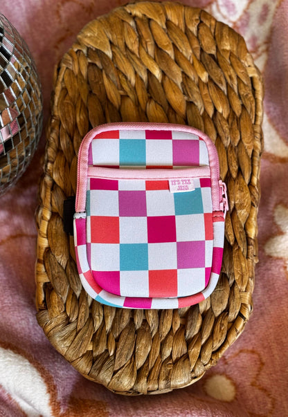 Water Bottle Pouch - Colorful Checkered