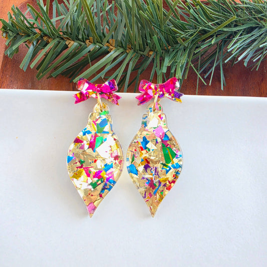 Vintage Ornament Earrings - Gold Tinsel