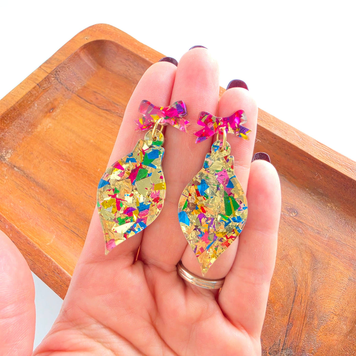 Vintage Ornament Earrings - Gold Tinsel
