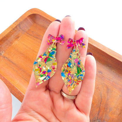 Vintage Ornament Earrings - Gold Tinsel