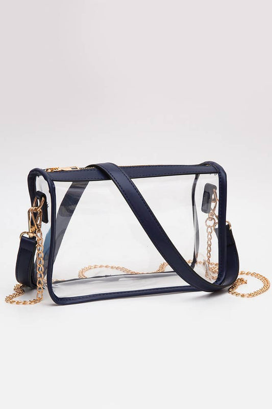 Clear Rectangle Stadium Concert Crossbody Bag-Navy
