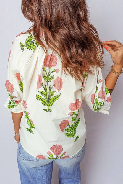 Wildflower Print V-Neck Blouse — Curvy