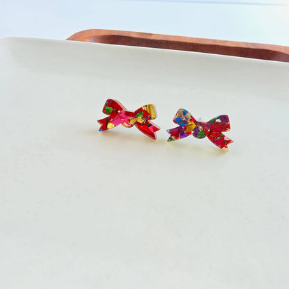 Noelle Bow Studs - Red Tinsel