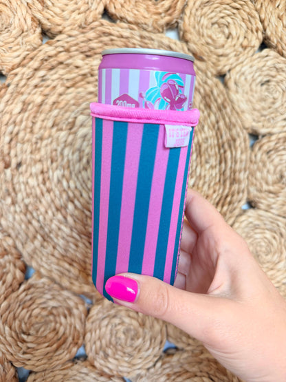Slim Can Sleeve-Pink and Turquoise Stripe