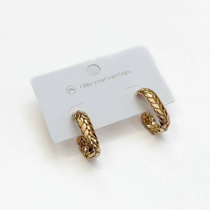 Braided Oval Hoop Earrings-Gold