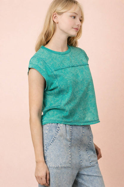 Mineral Washed Sleeveless Casual Knit Top - Seafoam