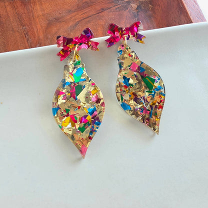 Vintage Ornament Earrings - Gold Tinsel