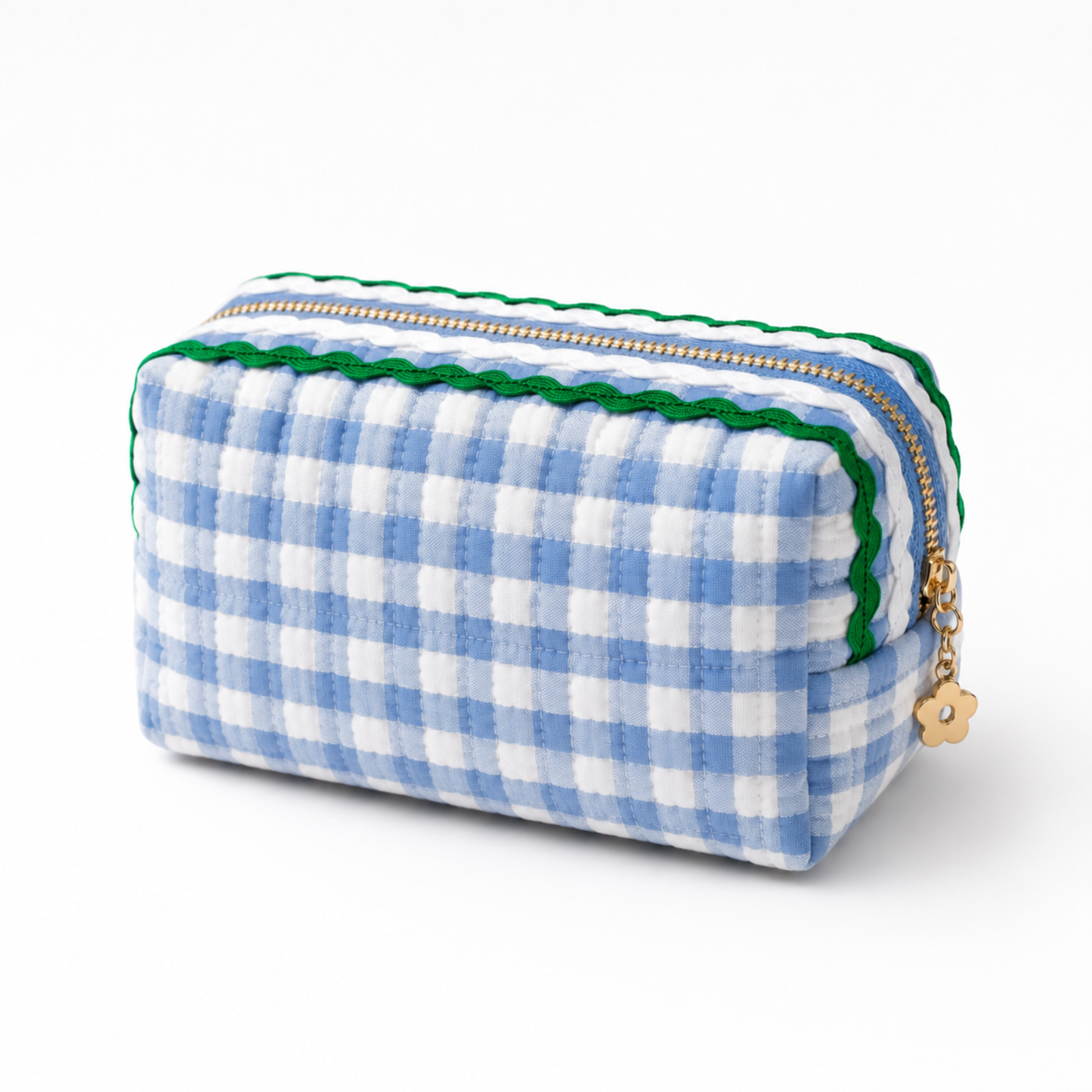 Color Wave Gingham Cosmetic Case-Blue