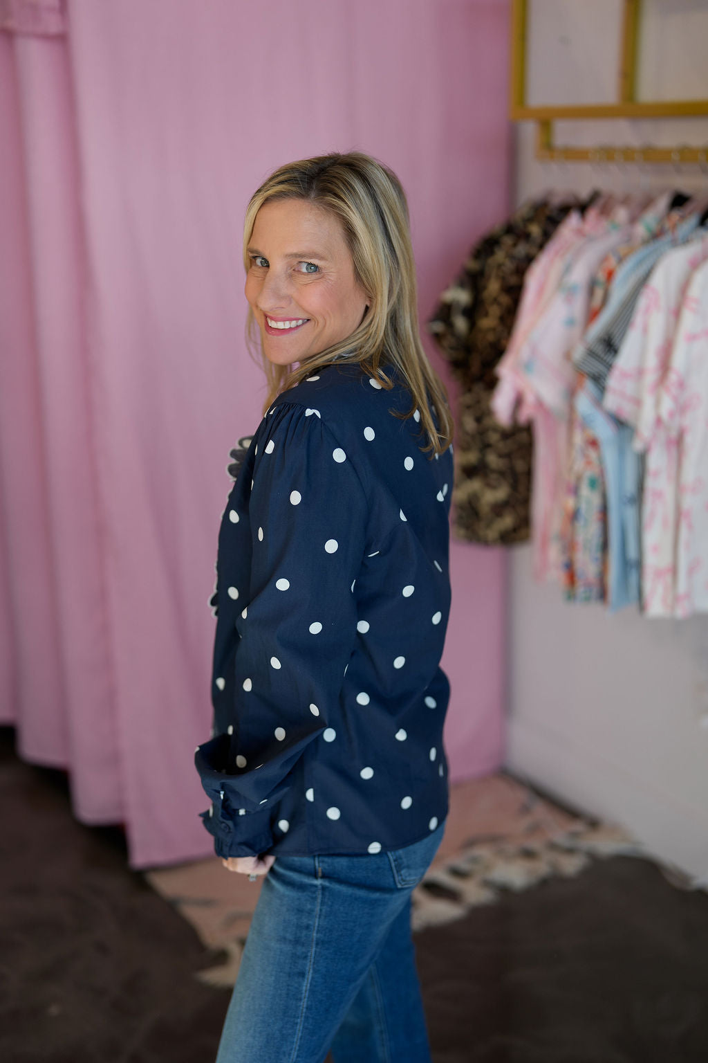 Polka Dot Scallop Ruffled Top