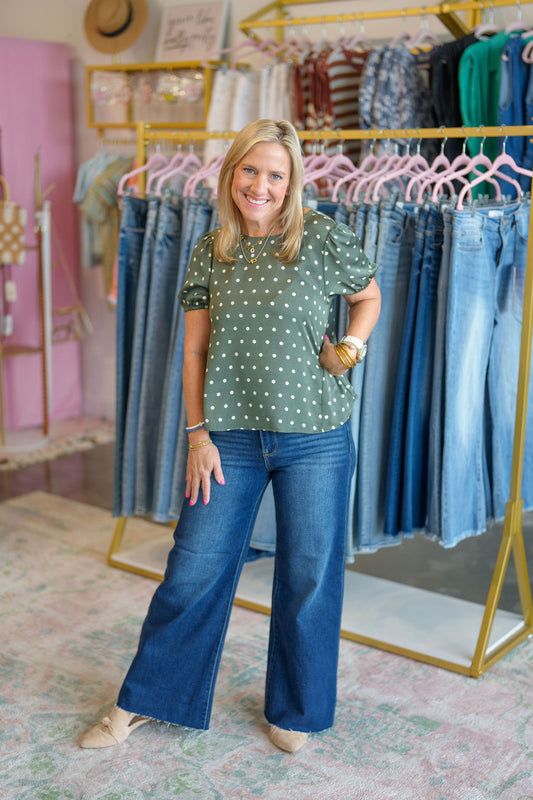 Polka Olive Top