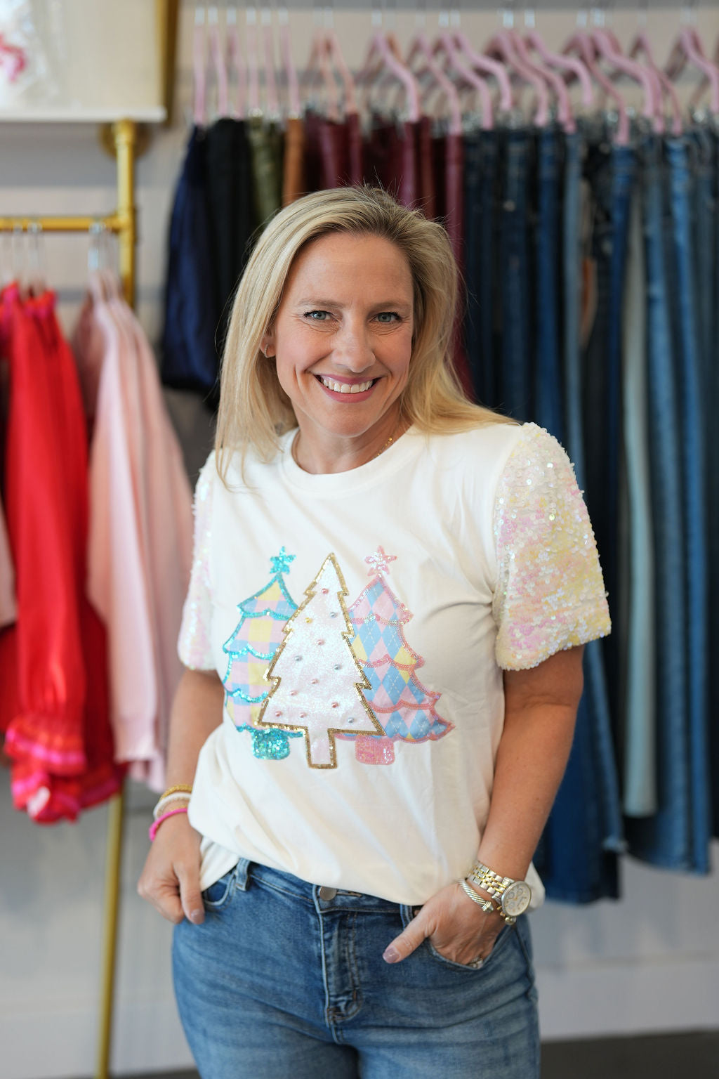 Festive Forest on Princess Top, White