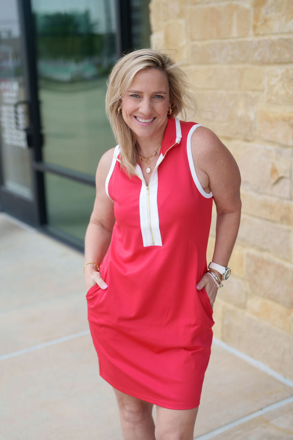 Everyday Zipper Dress-Red