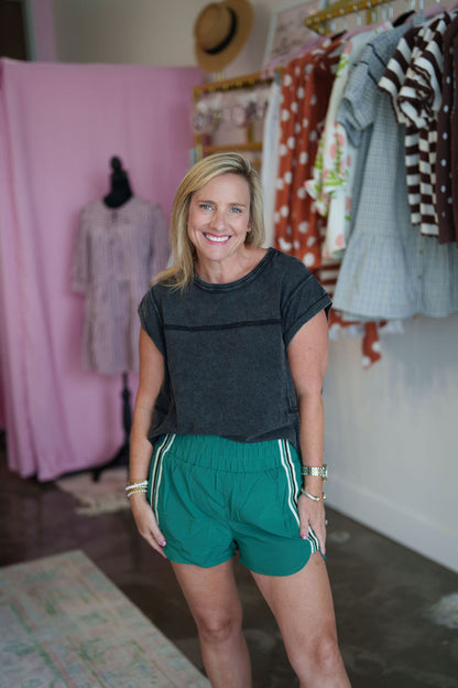 Green Striped Trim Detail Activewear Shorts