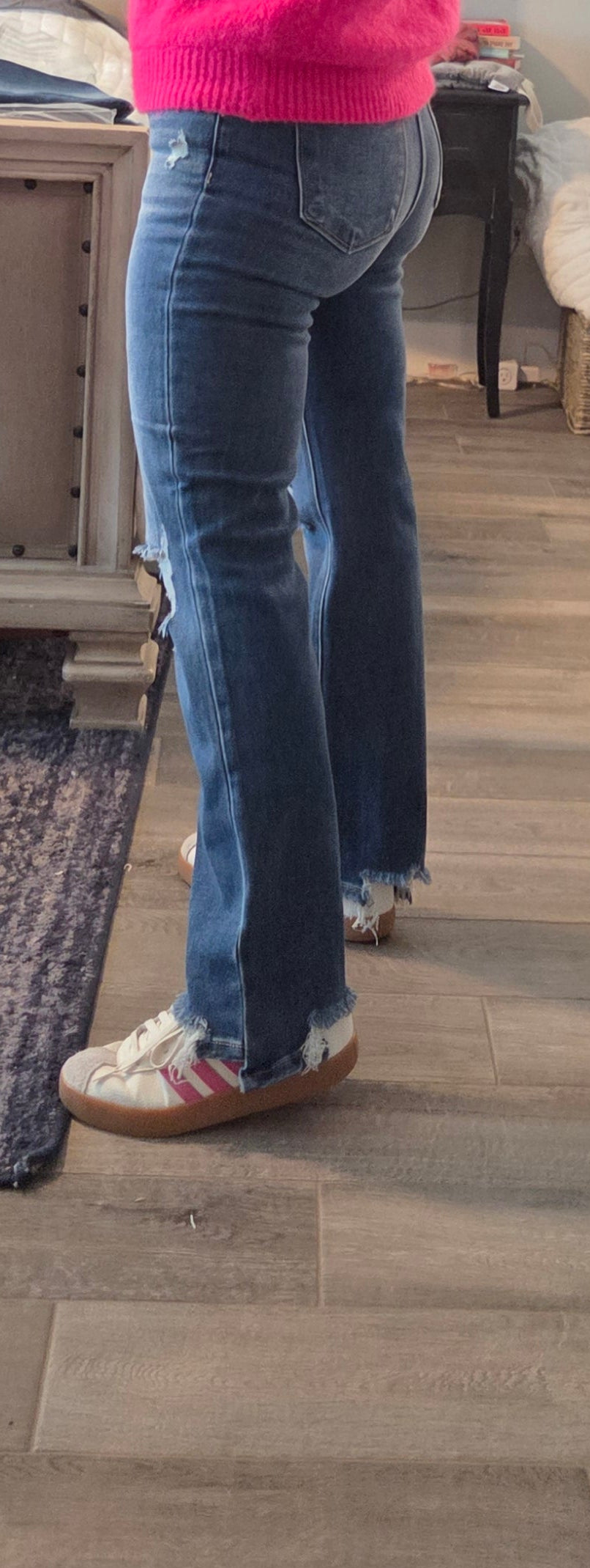 High Rise Straight Distressed Jeans