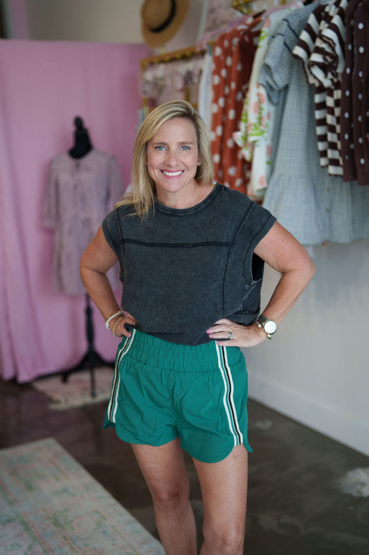 Green Striped Trim Detail Activewear Shorts