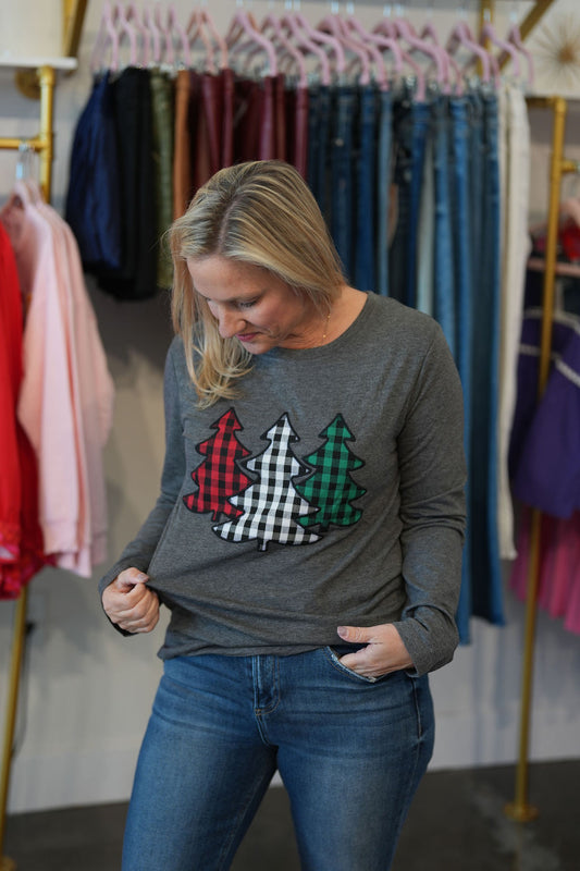 The Festive Forest Tree Patches on Charcoal Longsleeve
