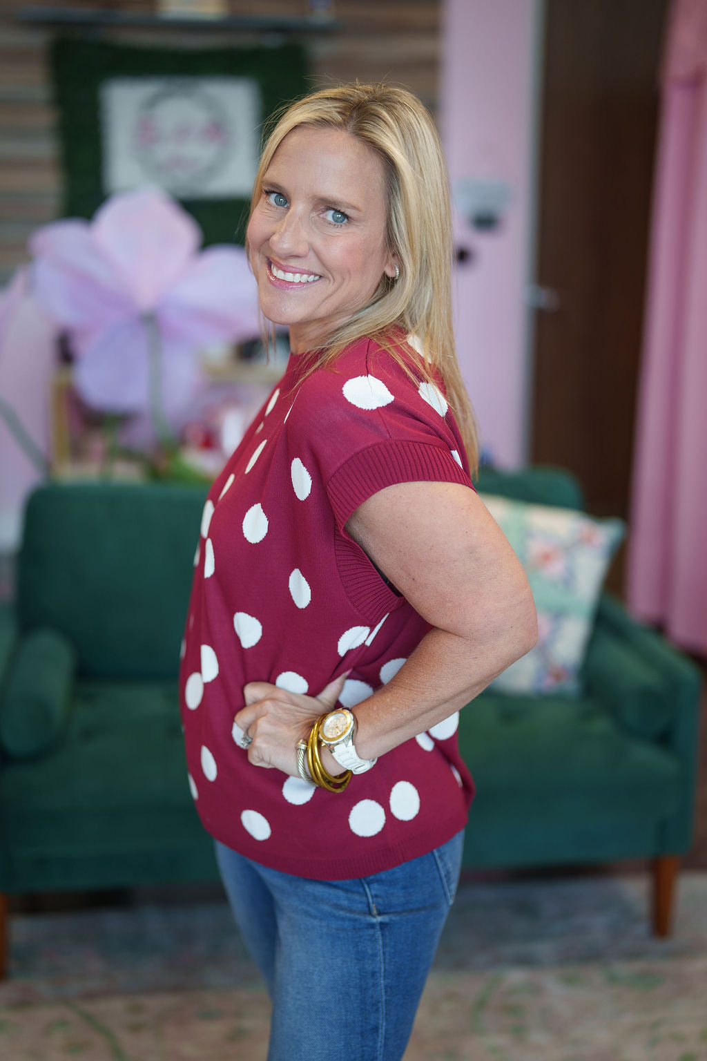 Polka Dot Sleeveless Knit Top