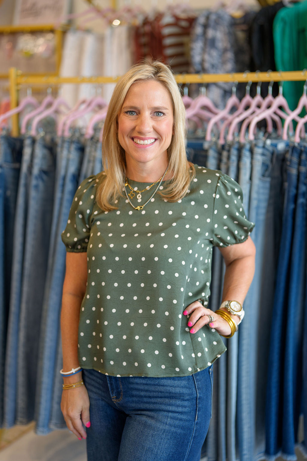 Polka Olive Top