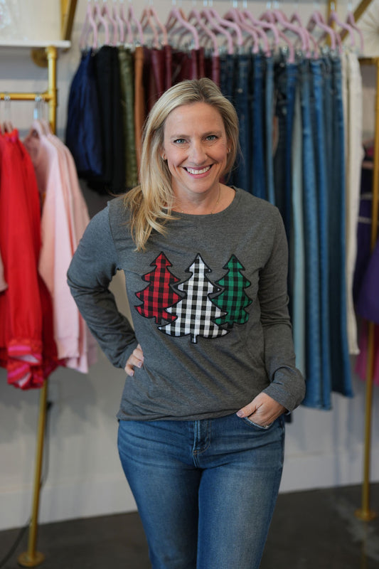 The Festive Forest Tree Patches on Charcoal Longsleeve