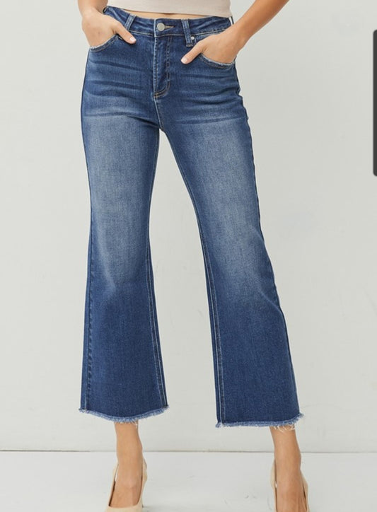 High rise crop straight jeans