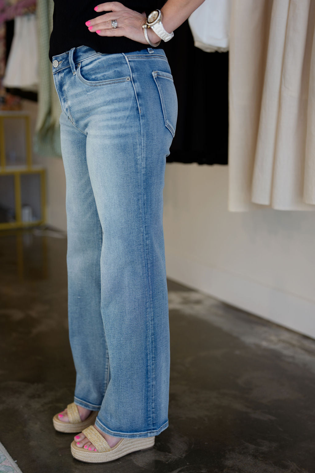 Mid Rise Straight Leg Jeans