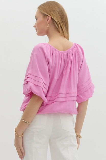Bubble Hem Top-Pink