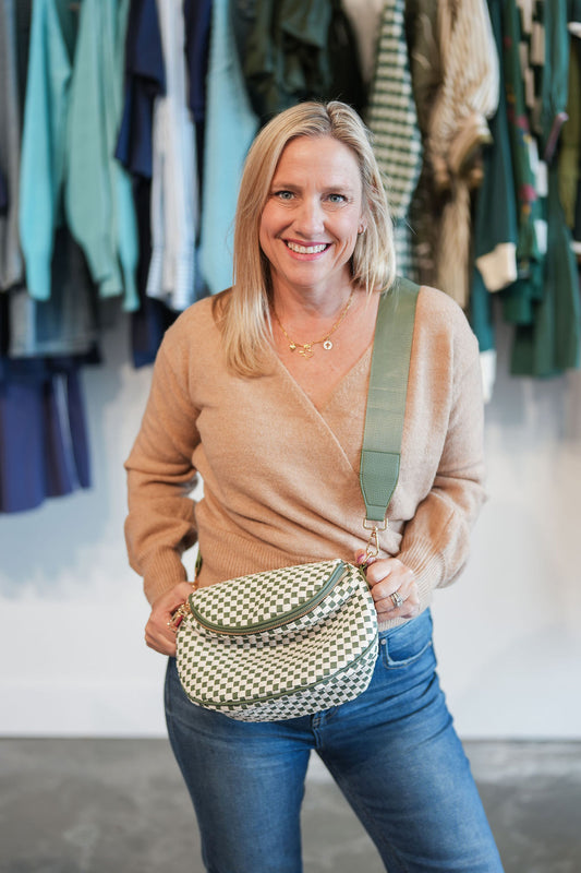 Olive & White Checkered Crossbody
